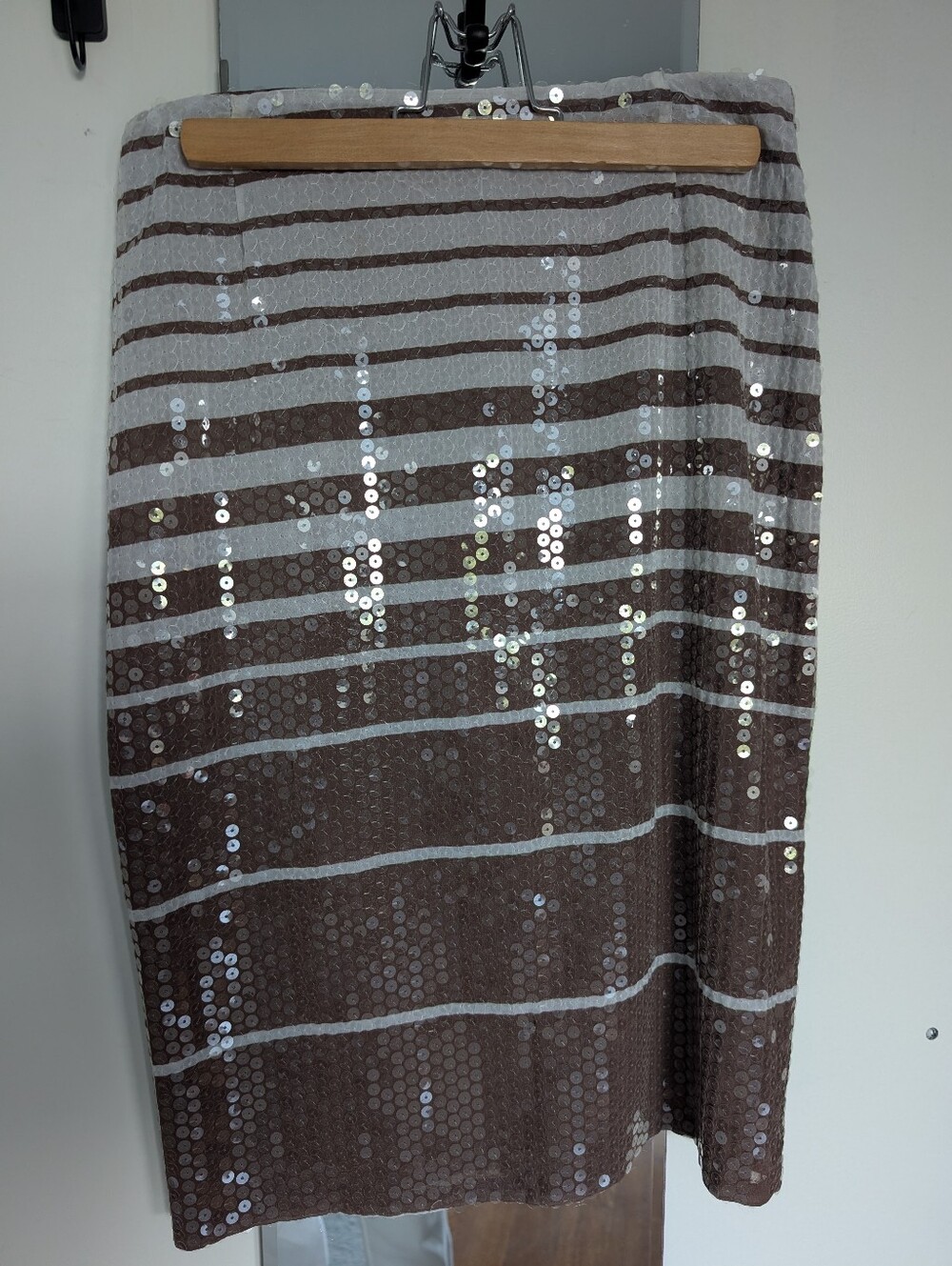 Vintage Laundry by Shelli Segal Sequin Pencil Skirt In Brown & White
